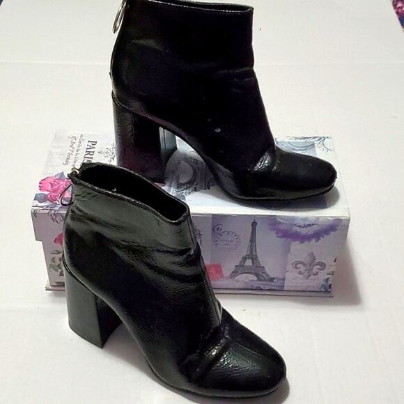 Forever 21 Retro Grunge Goth Black Faux Pebbled Patent Leather Chunky Boots 6 - Picture 2 of 12